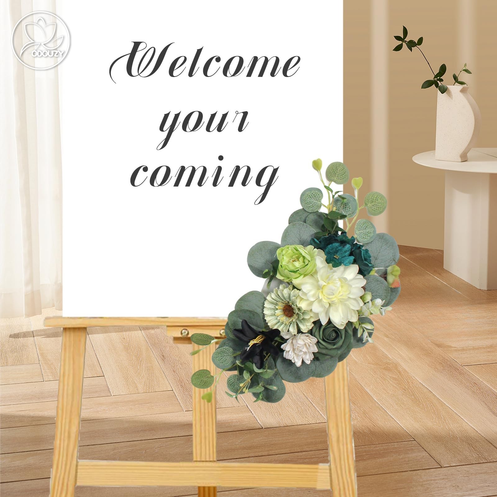 2 PCS Dark Green Artificial Wedding Arch Flowers Sign Faux Floral Swags