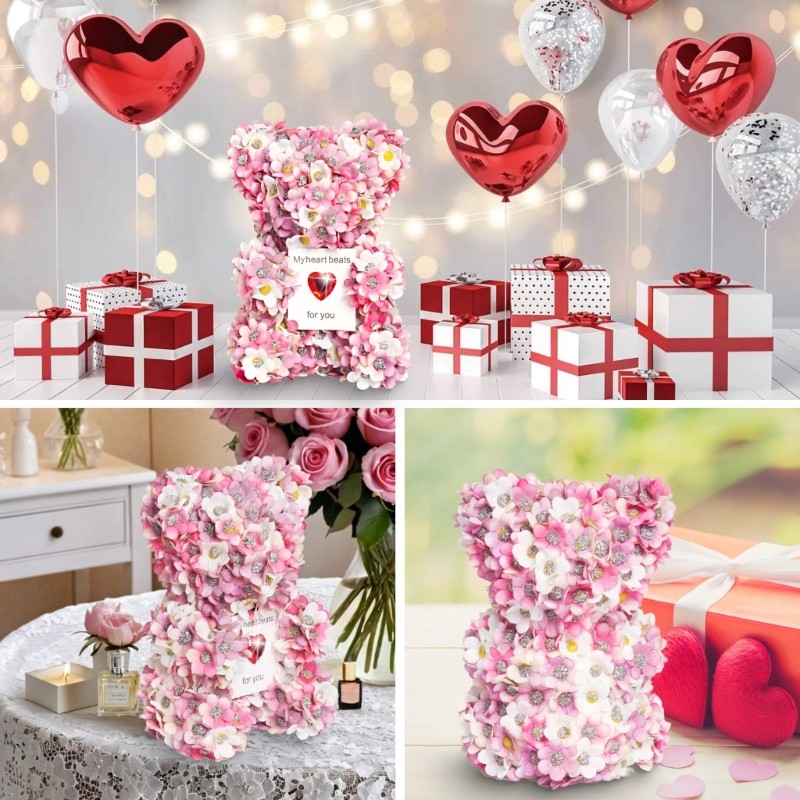 Delicate Faux Flower Bear Display Decoration for Creating a Elegant Atmosphere