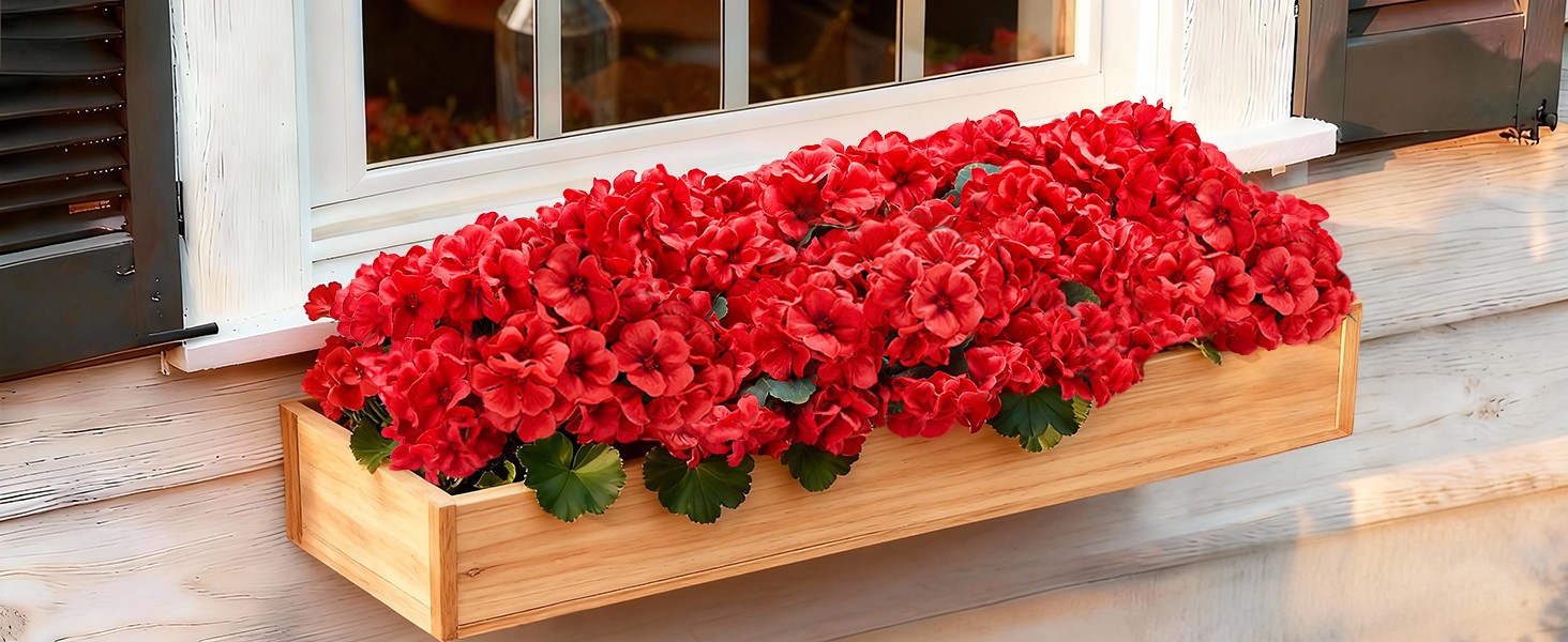 Artificial Geranium Flowers for Outdoors: 6 PCS Realistic UV Resistant Faux Red