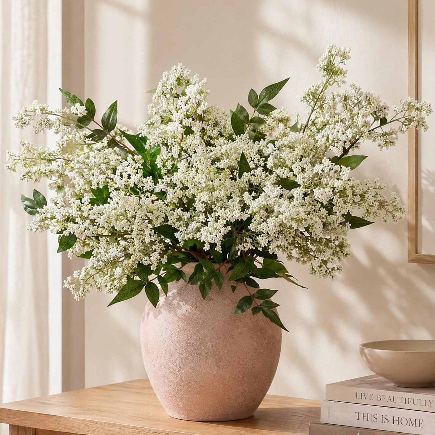Realistic White Berry Stems for Tall Vases – 3 PCS Faux Floral Decor