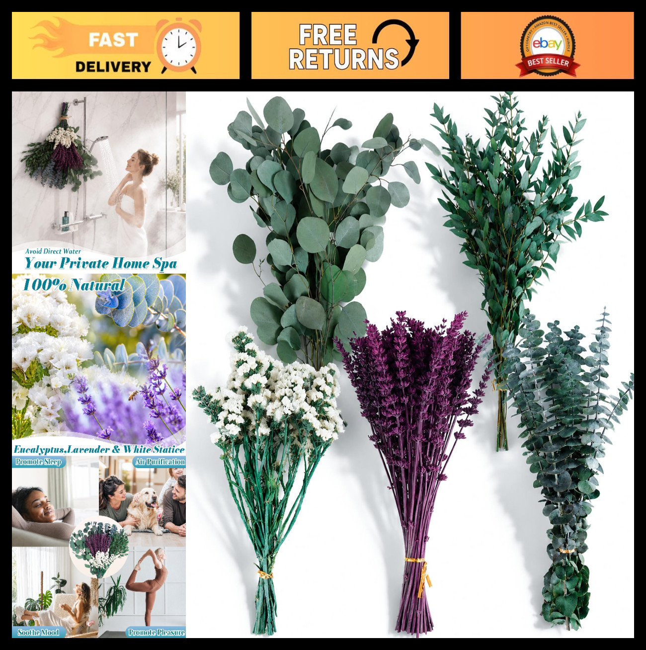 85 Pcs Dried Eucalyptus & Lavender Bundle for Shower Decor, Aromatherapy, DIY Va