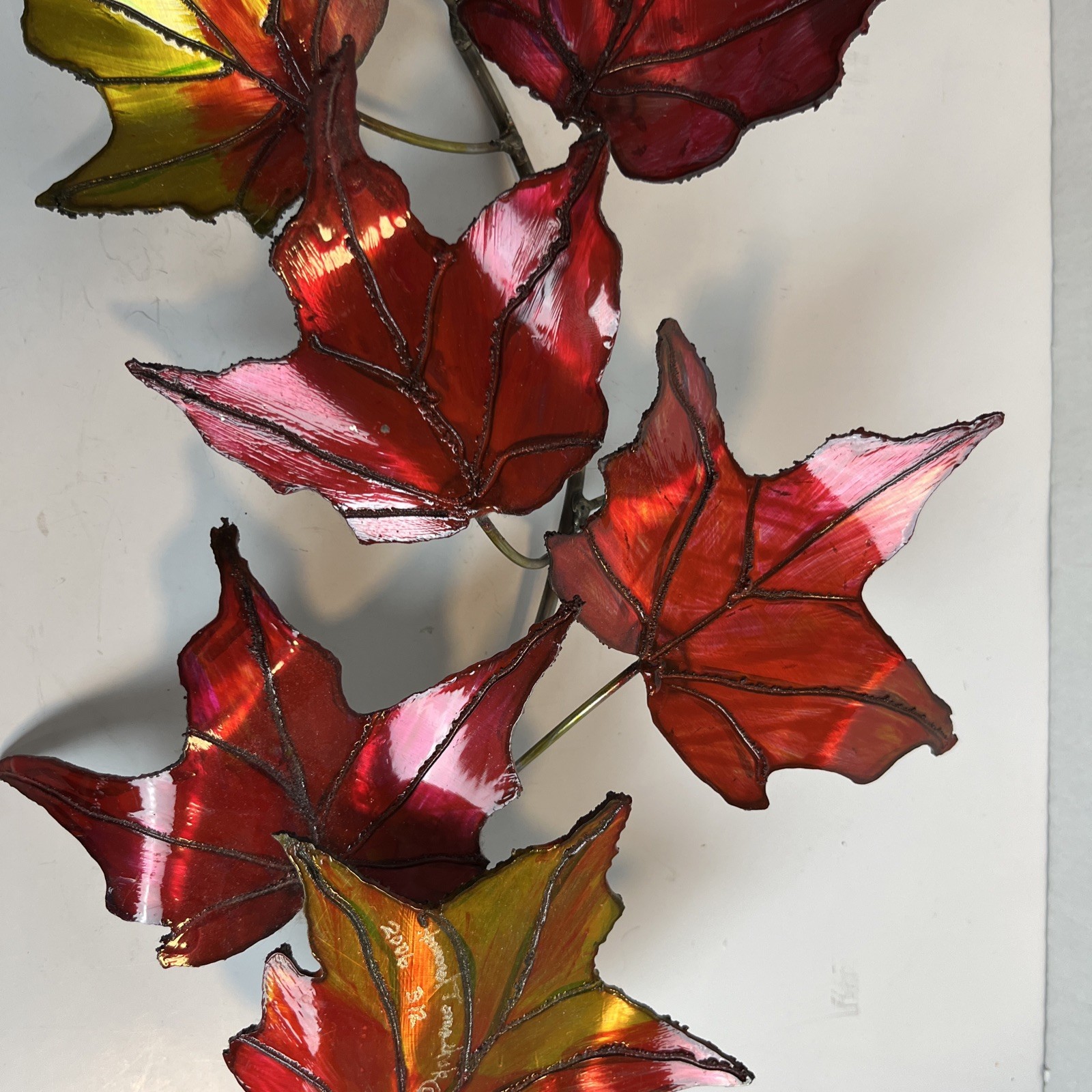 Fall Maple Leaves Wall Decor Signed Art Metallic Hand Welded Sculpture 2006 #312