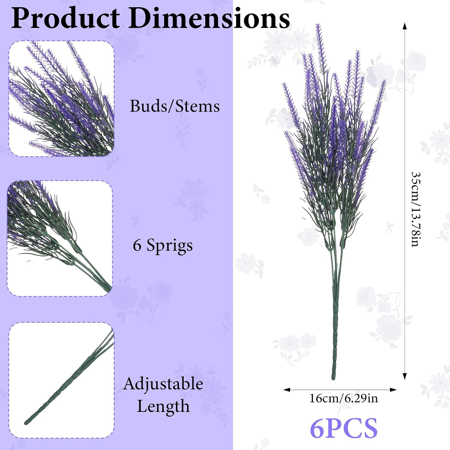 Skrfren 3 Bundles Artificial Lavender Stems, 36Cm, Purple Faux Flowers | Fake Fl