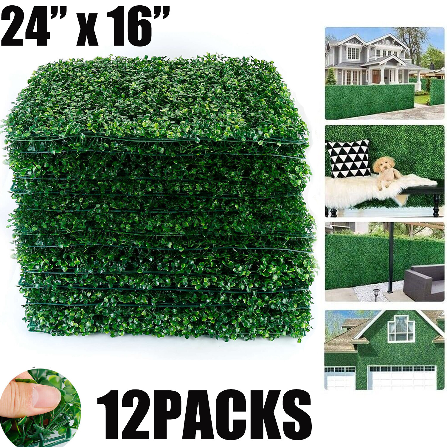 12PCS Artificial Plant Wall Fence Panel Decor Greenery Hedge Grass 24″ x 16″