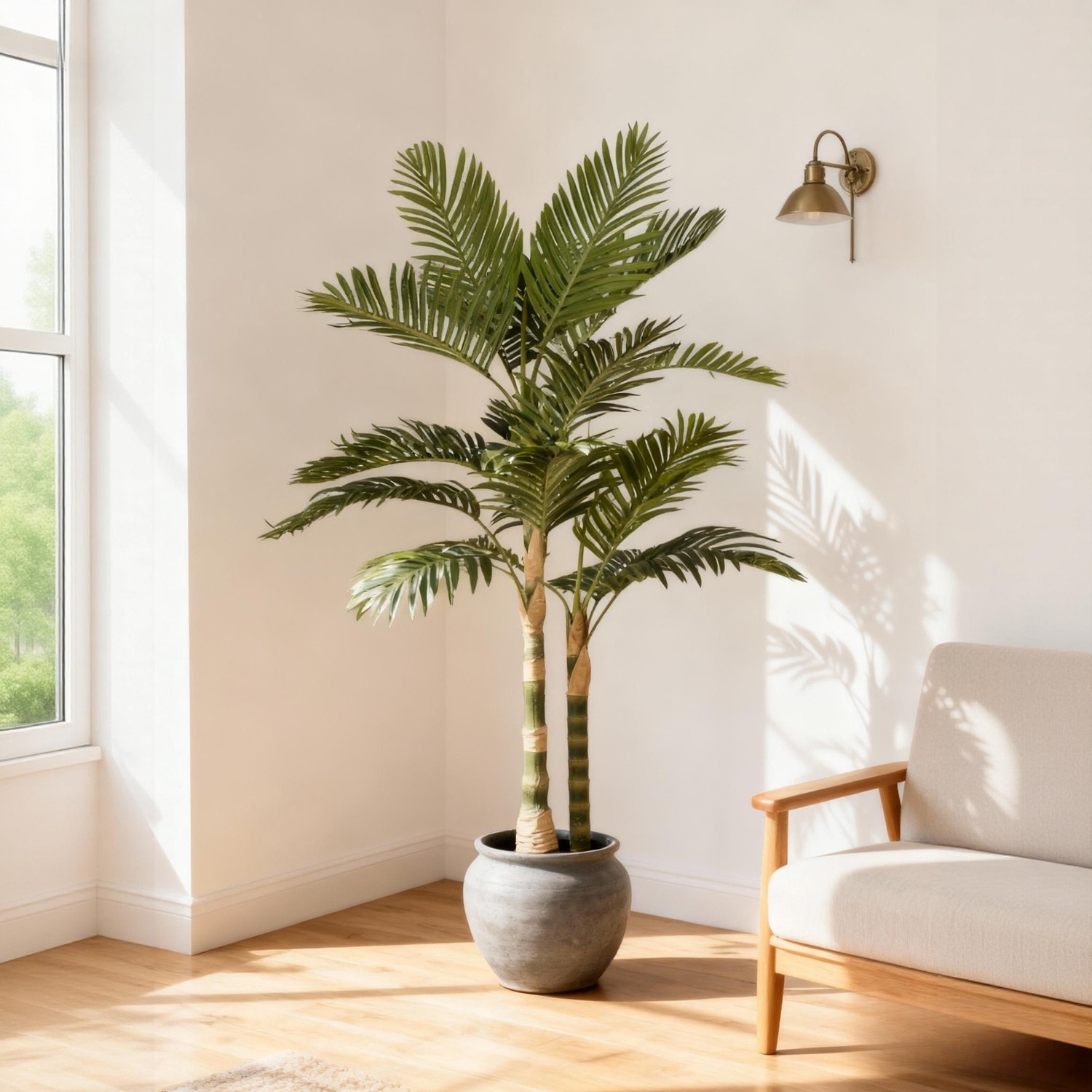 5/6FT Artificial Golden Cane Palm Tree w/ Black Plastic Pot for Office Home