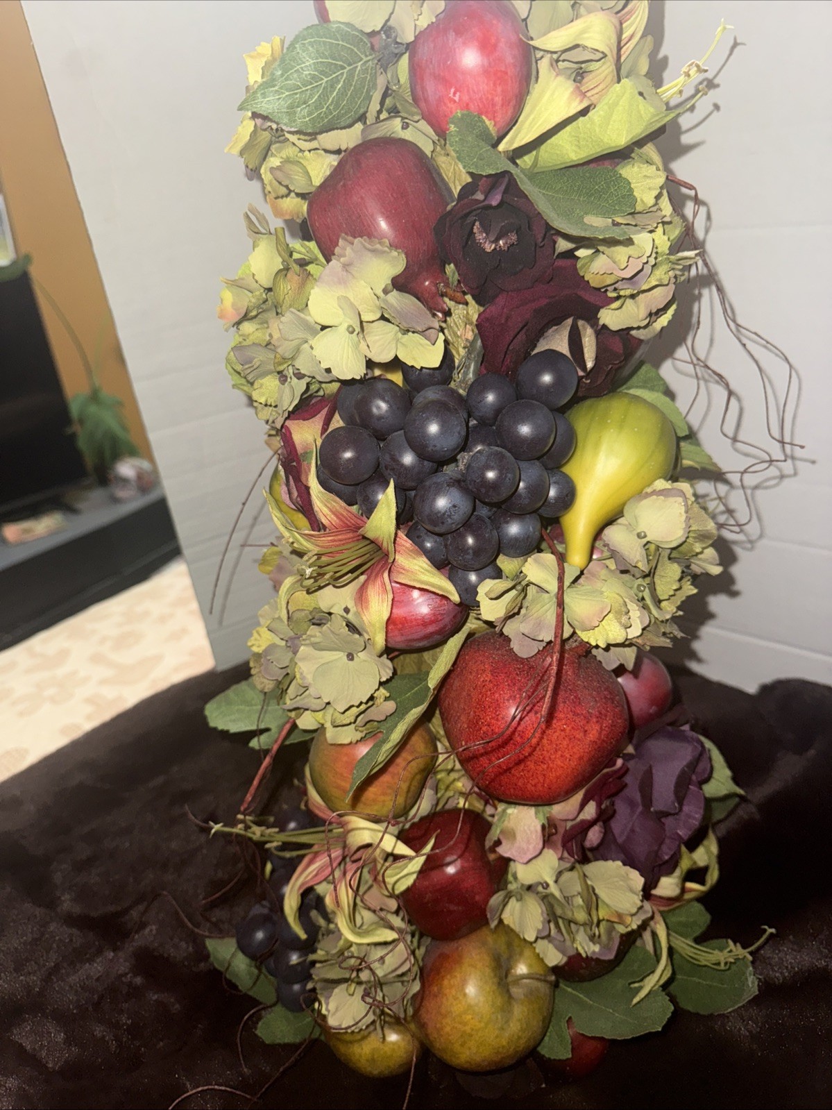 fruit topiary table decor 25″ ,Lilies , Silk Flowers , fall decor, faux fruit