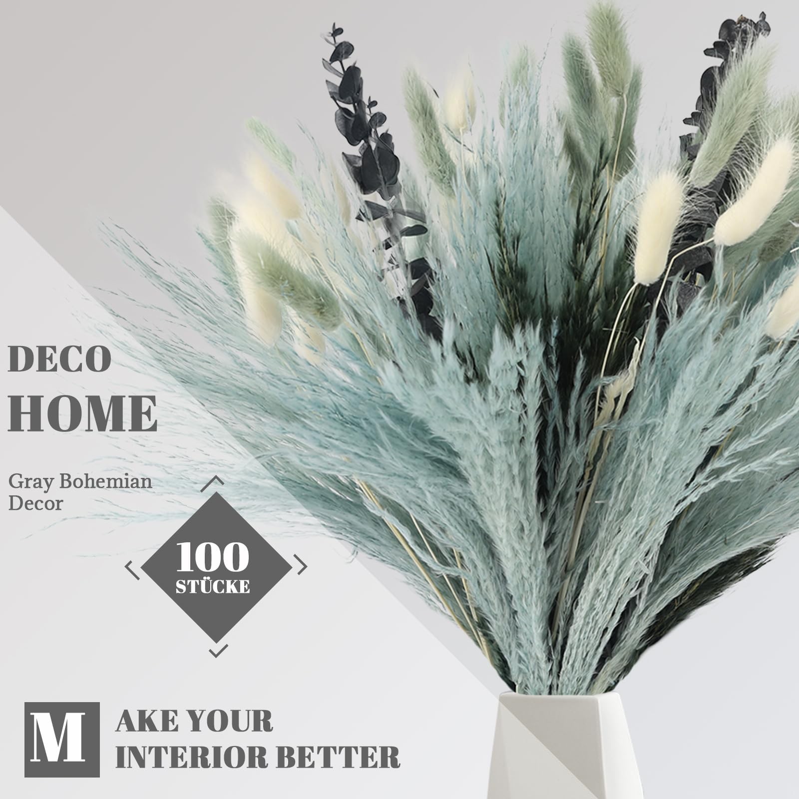 NT NETING 100Pcs Grey Pampas Grass Decor Natural Dried – Gray Pampas Grass Bu…
