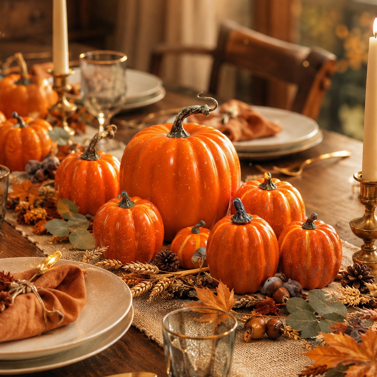 Hand Painted Speckled Foam Pumpkins 7 Pack for Mantel Tiered Tray Table Use