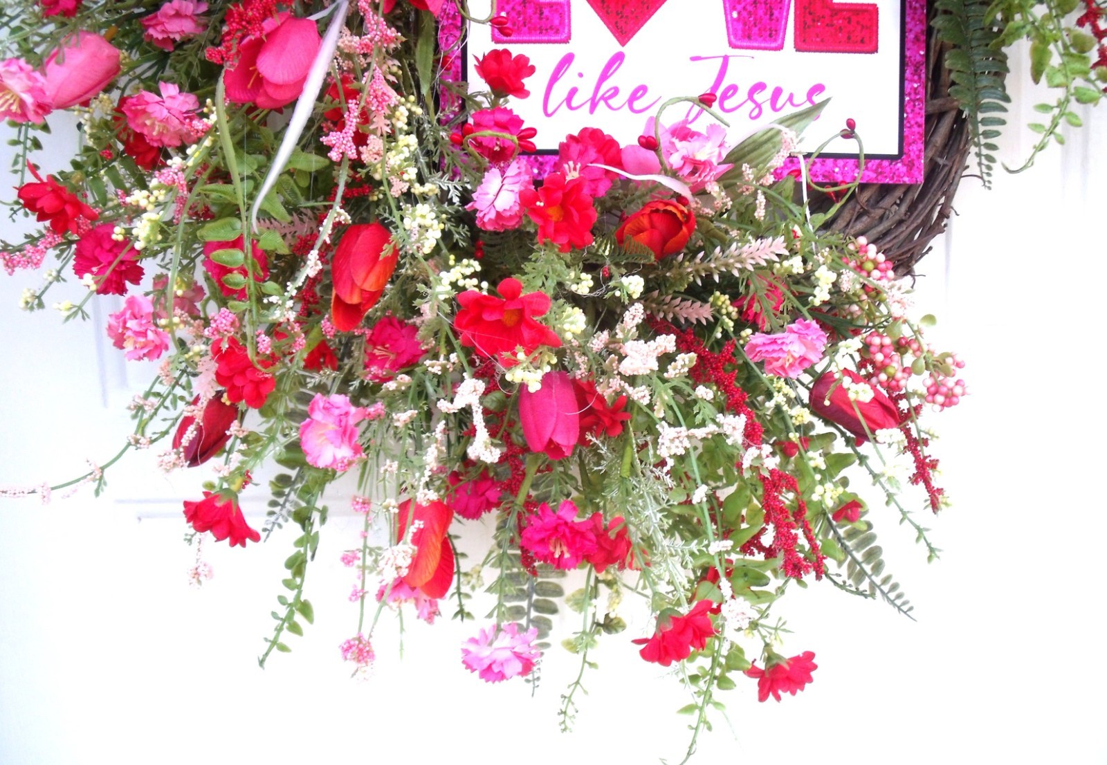 Wildflower Spiritual Door Wreath, Pinks/Reds/Whites Spring Easter Any Season