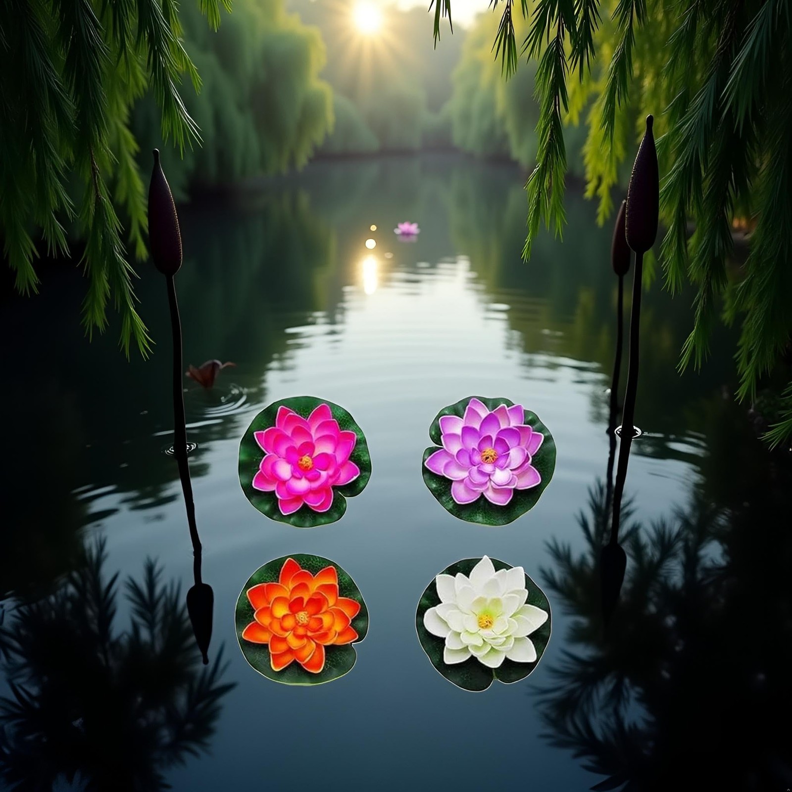 4Pcs Artificial Flowers Water Lily Foam Lotus Flower Pond Decor for Pond Pati…