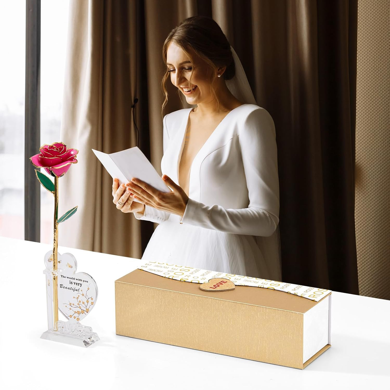 Gold Dipped Real 24K Forever Preserved Rose, 1 Pack Infinity Flower