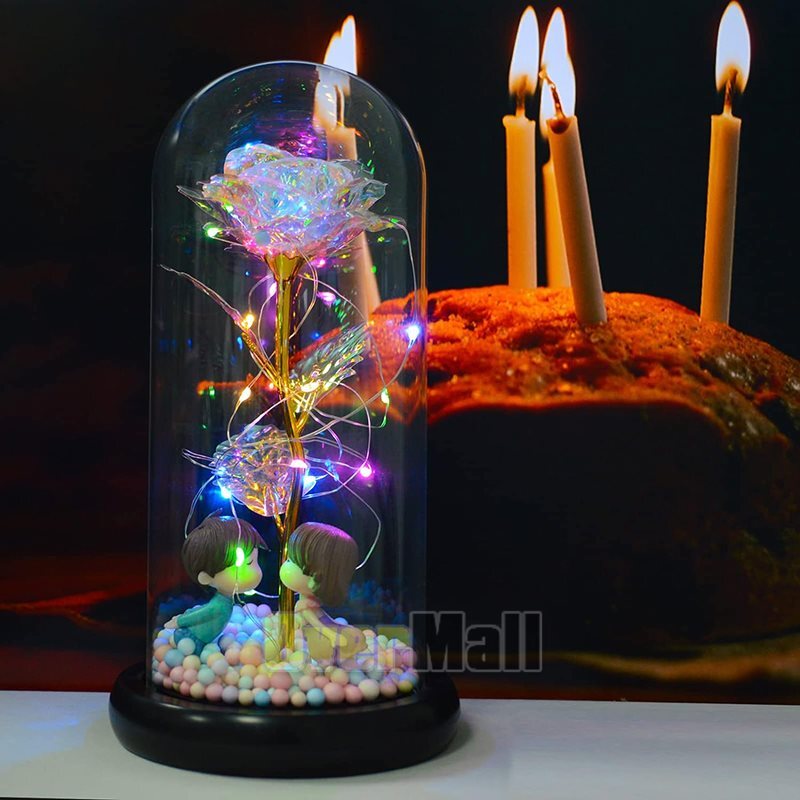 Glass Rose in Glass Dome, Light Up Flower, Eternal Rose – Valentines Day Gifts