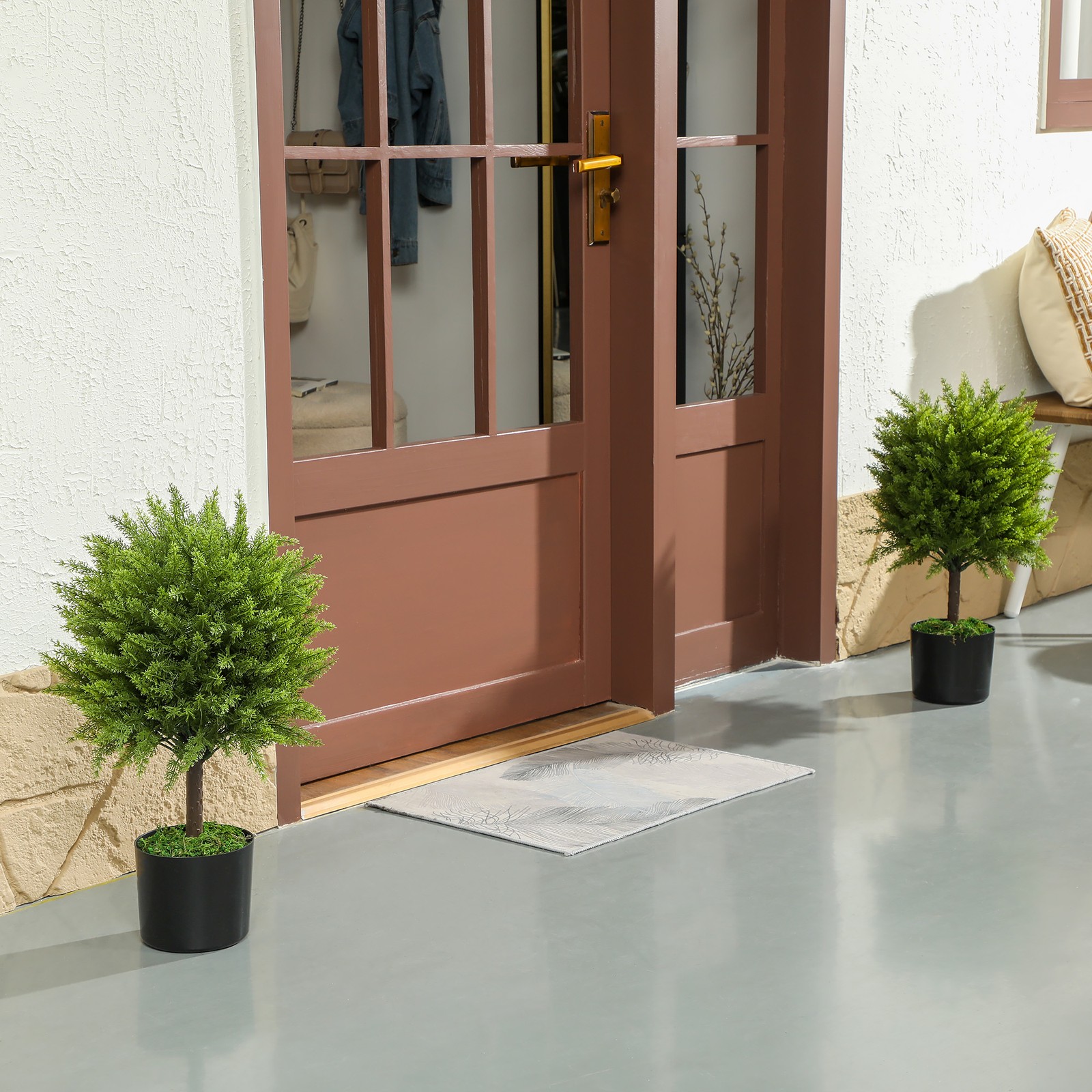 HOMCOM Set of 2 Decorative Artificial Plants, Cedar Topiary Trees in Pots