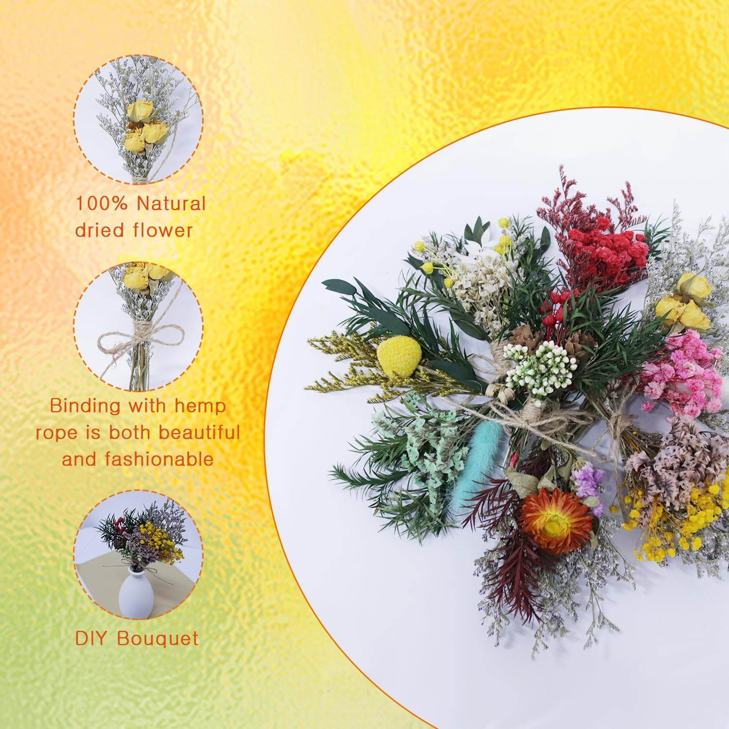 9Pcs Mini Dried Flower Bouquets, Natural Boho Floral Arrangements for DIY Crafts
