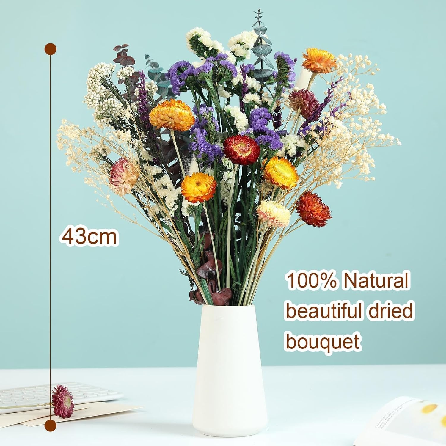 Natural Dried Flower Bouquet, 17″ DIY Floral Arrangements with Eucalyptus…