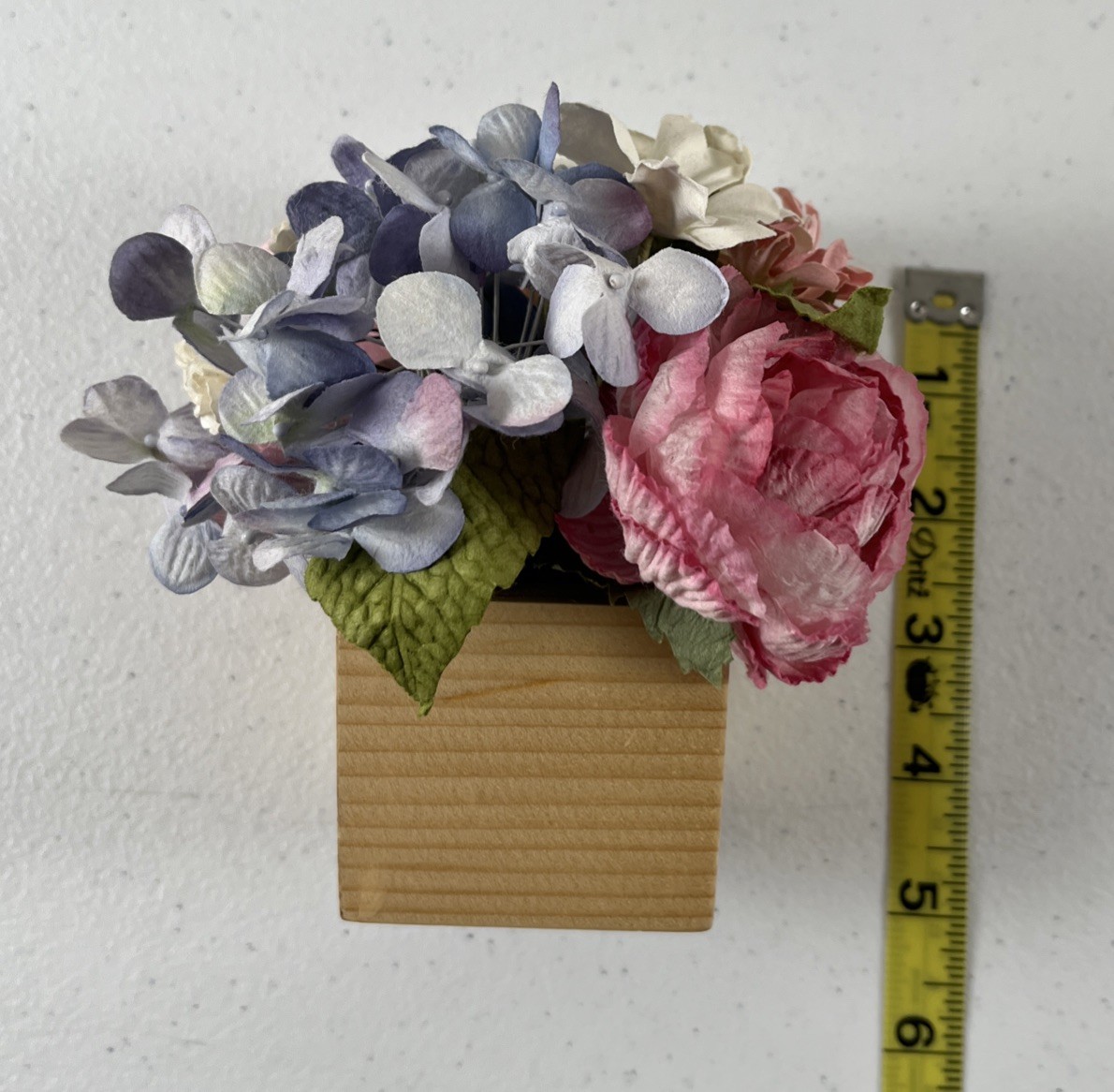 Paper Flower Arrangement In Wooden Box