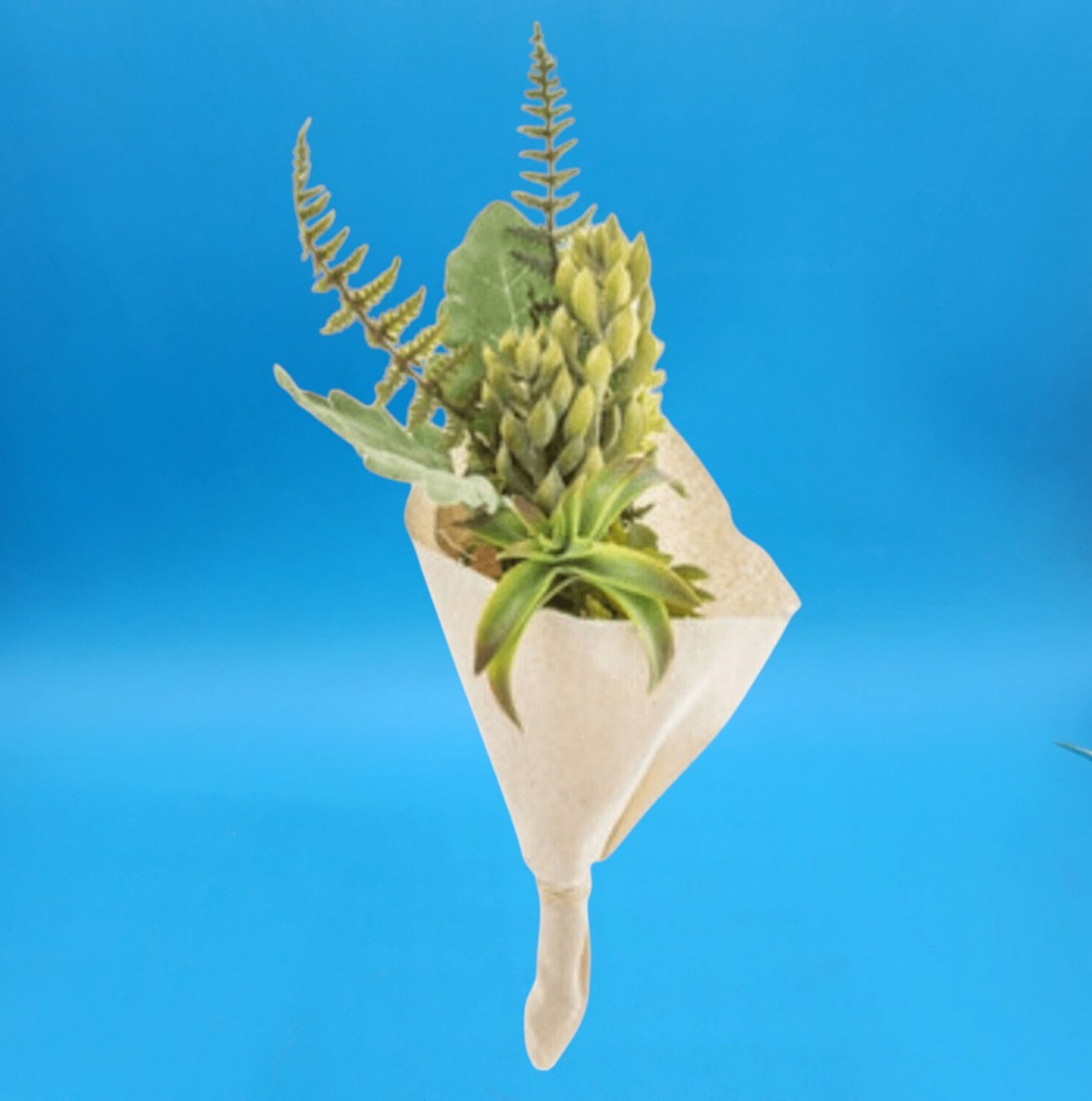 Artificial Green Succulent Bouquet Plant Leaves Wrapped Natural Cotton Cloth