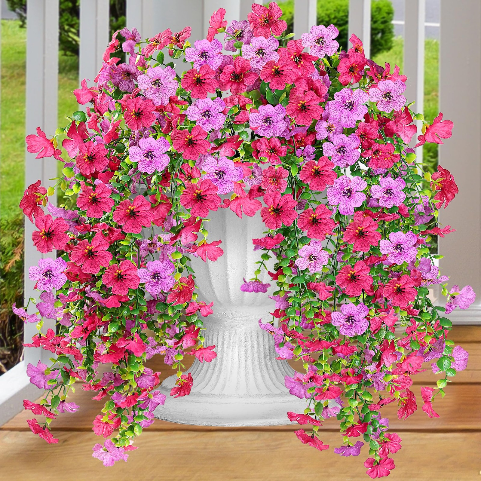 Artificial Fake Hanging Flowers Plants Faux Silk UV Resistant Mums Daisy 2PC