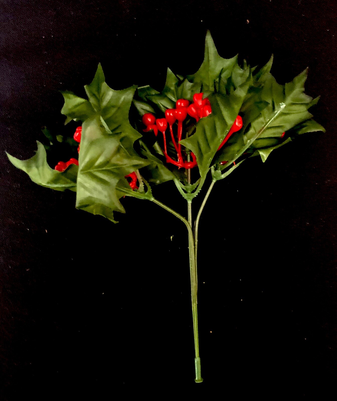 Artificial Silk Red Holly Berry Floral 3 Stems w Berries Heads 5” Christmas New