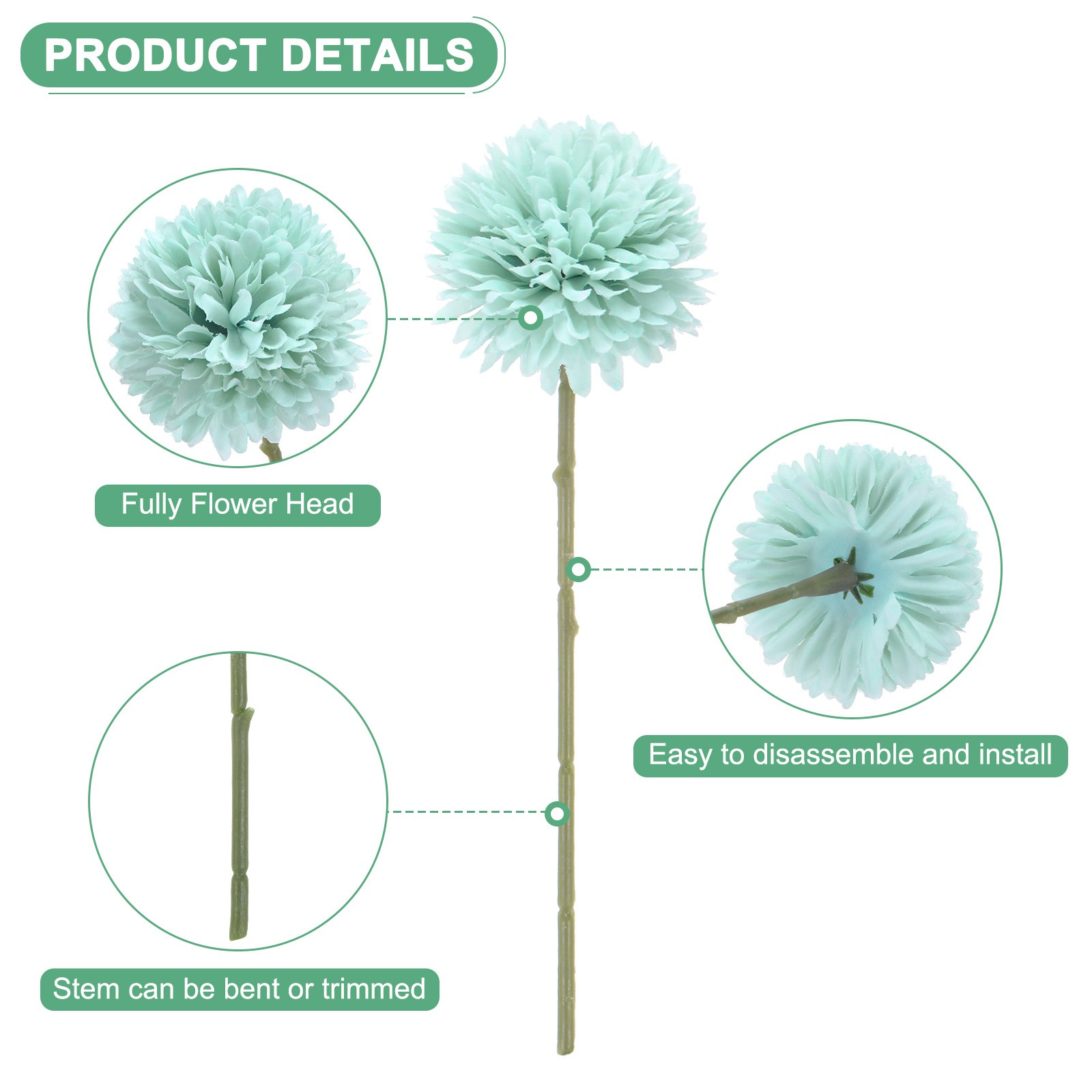 6-Pack Artificial Chrysanthemum Ball Flowers for Home Decor [Sky Blue]