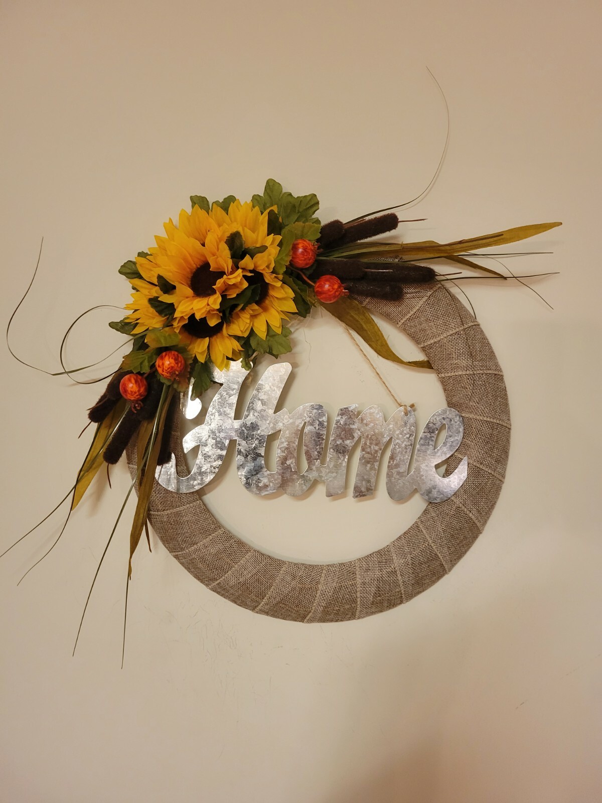 HOME Sunflowers Cat tails Mini Pomegranates burlap WREATH FALL Decor Front Door