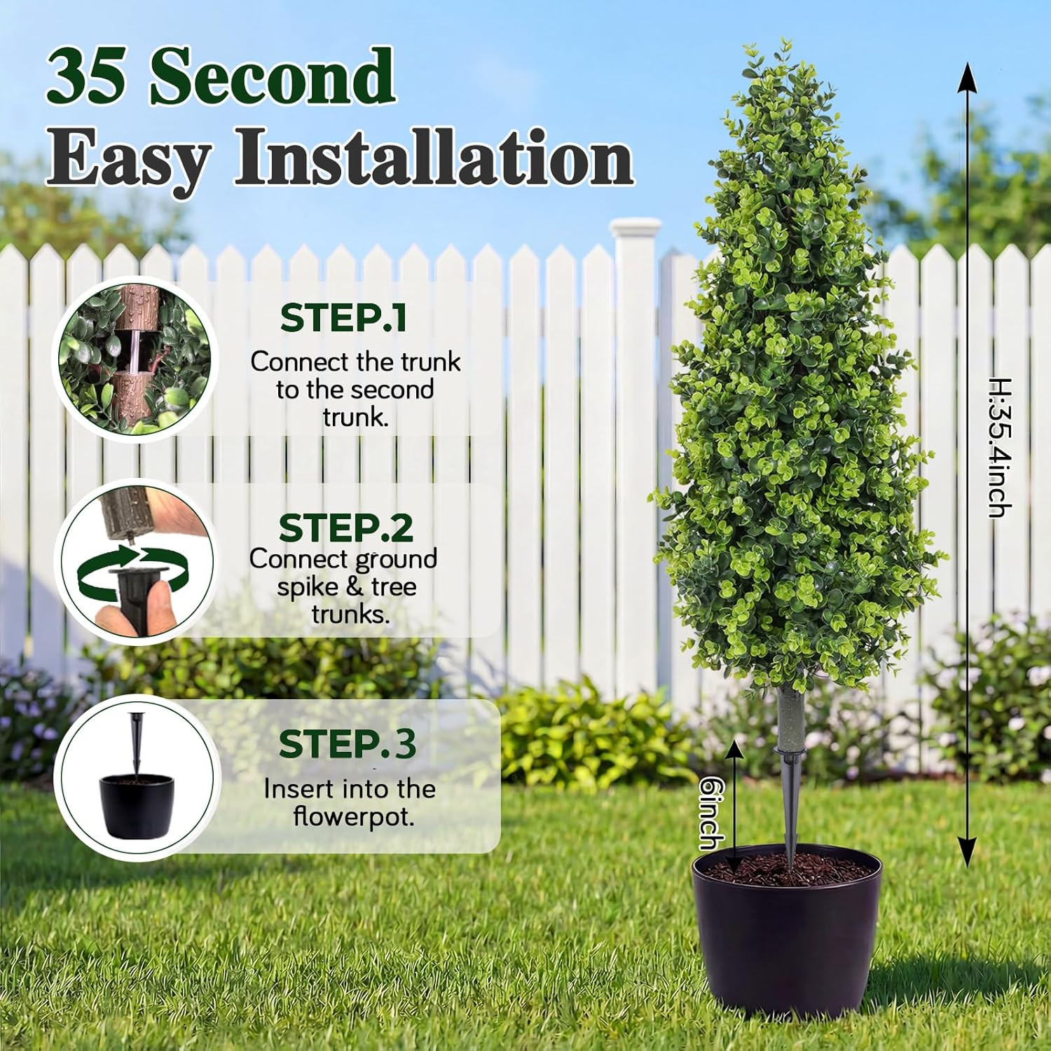 Set of 2 – 3Ft Realistic Artificial Topiary Trees for Indoor/Outdoor Decor