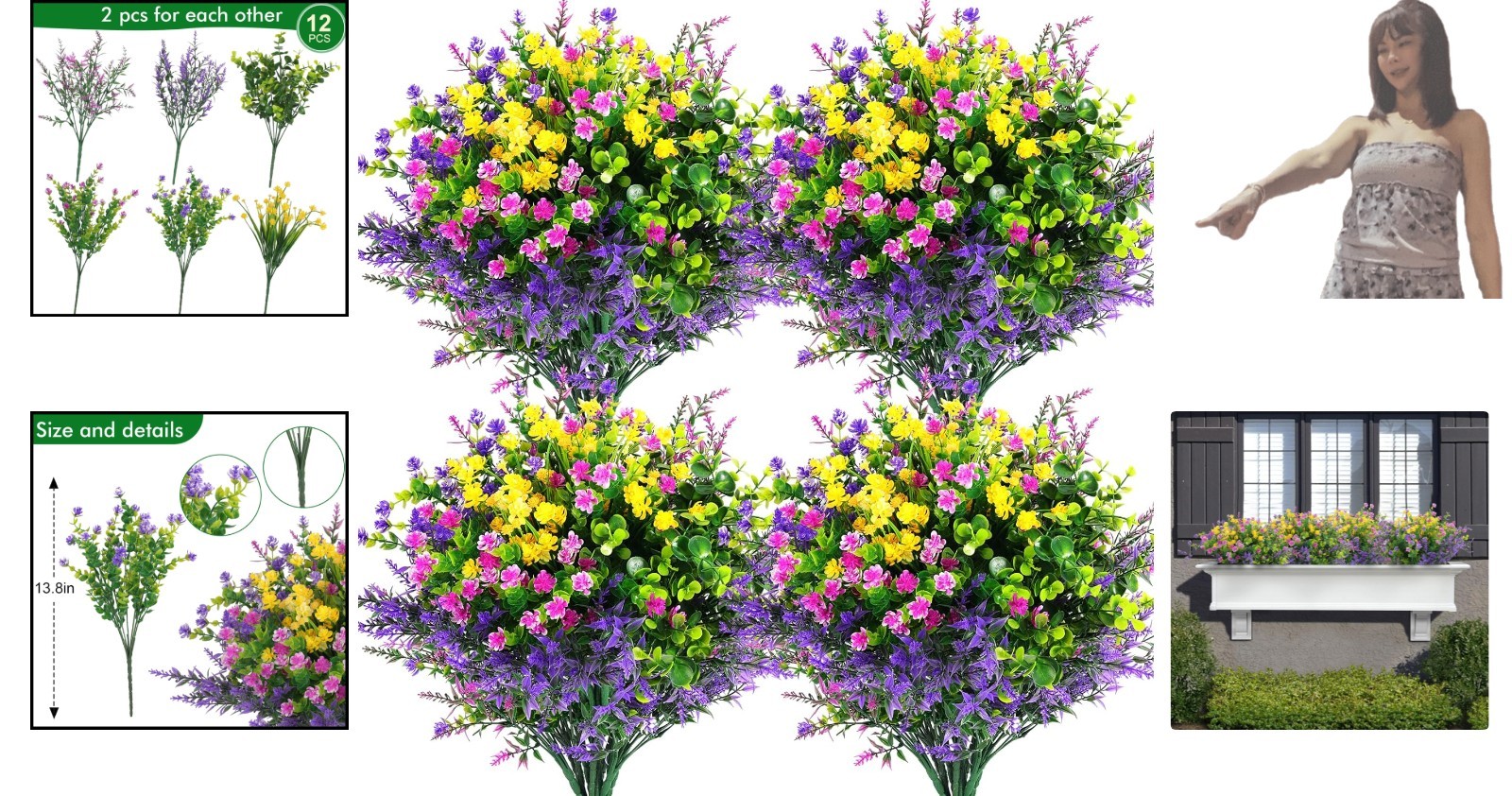 Versatile 12 Piece UV Resistant Flower Set – Ideal for Hanging Planters & Vases