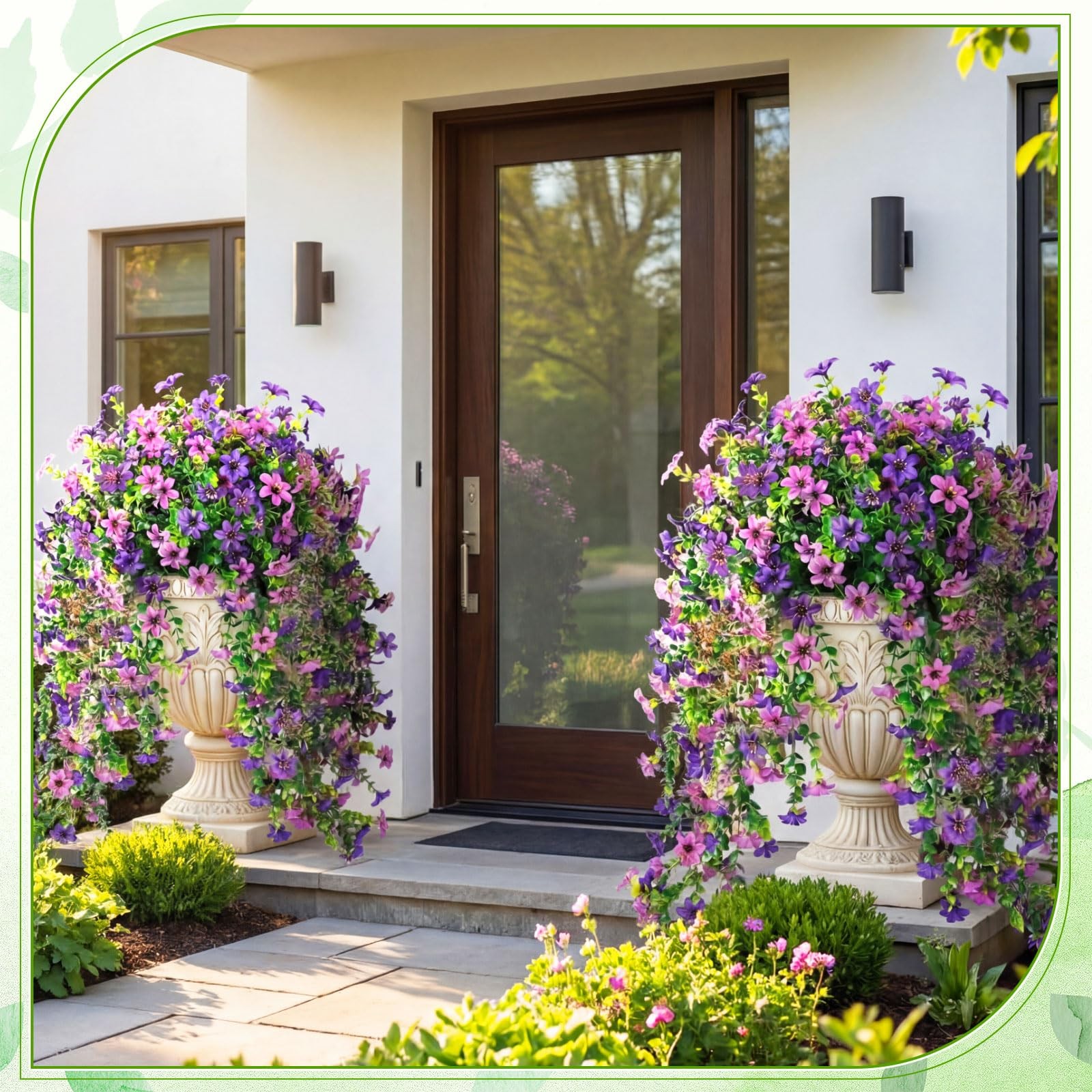 4 Pcs Full & Lush Artificial Hanging Flowers for Outdoors, 64 Branches Total …