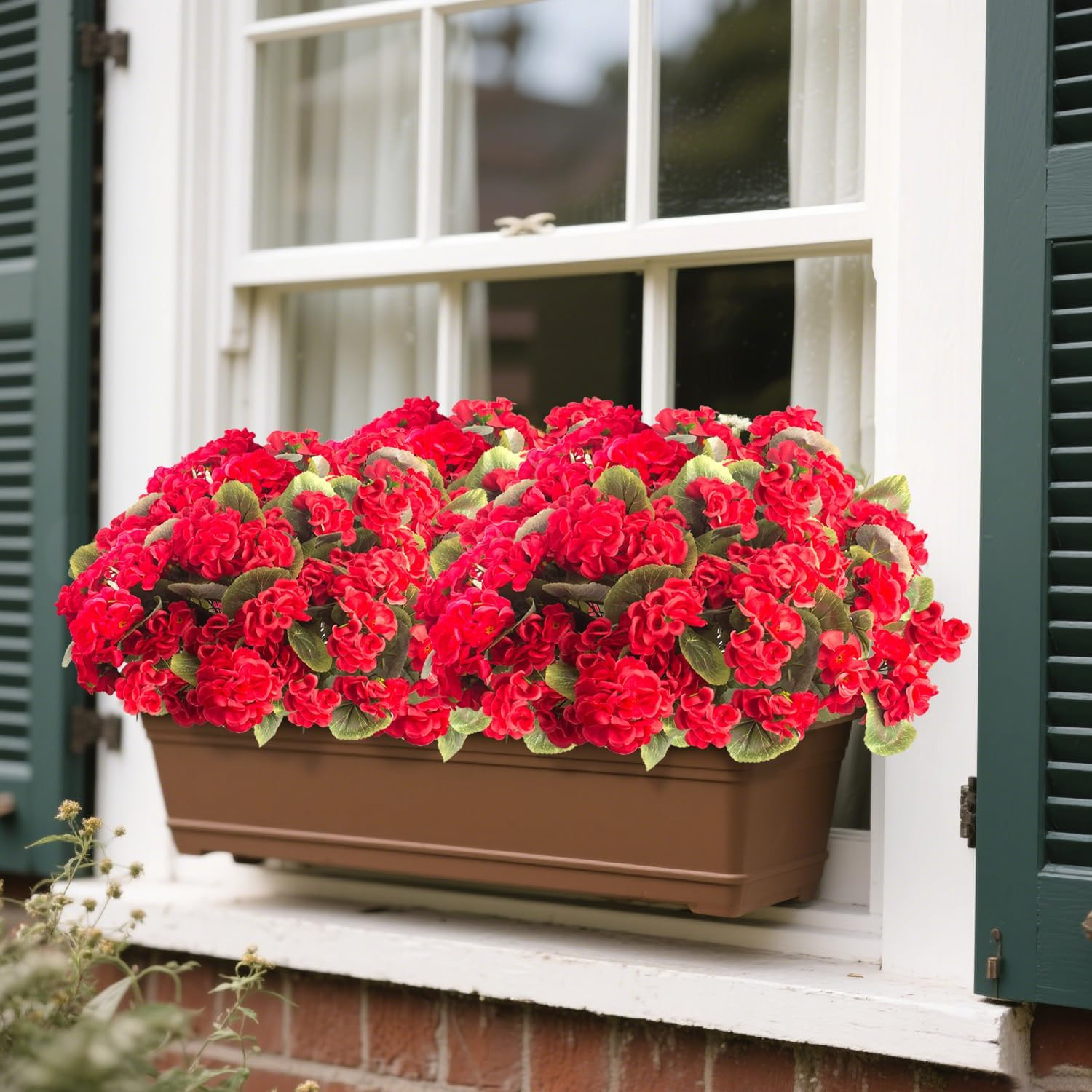 8 Bundles UV Resistant Red Geranium Flowers for Outdoor Decor – No Maintenance