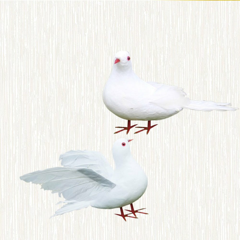 2PCS Pigeon Model Artificial Feature Doves Pigeon Figurine White Bird Decor