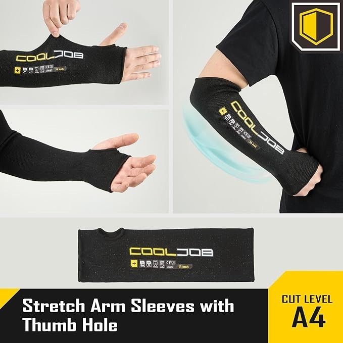 COOLJOB 3 Pairs 14in A4 Cut Resistant Sleeves UV Protection Thumb Hole Blk/yello