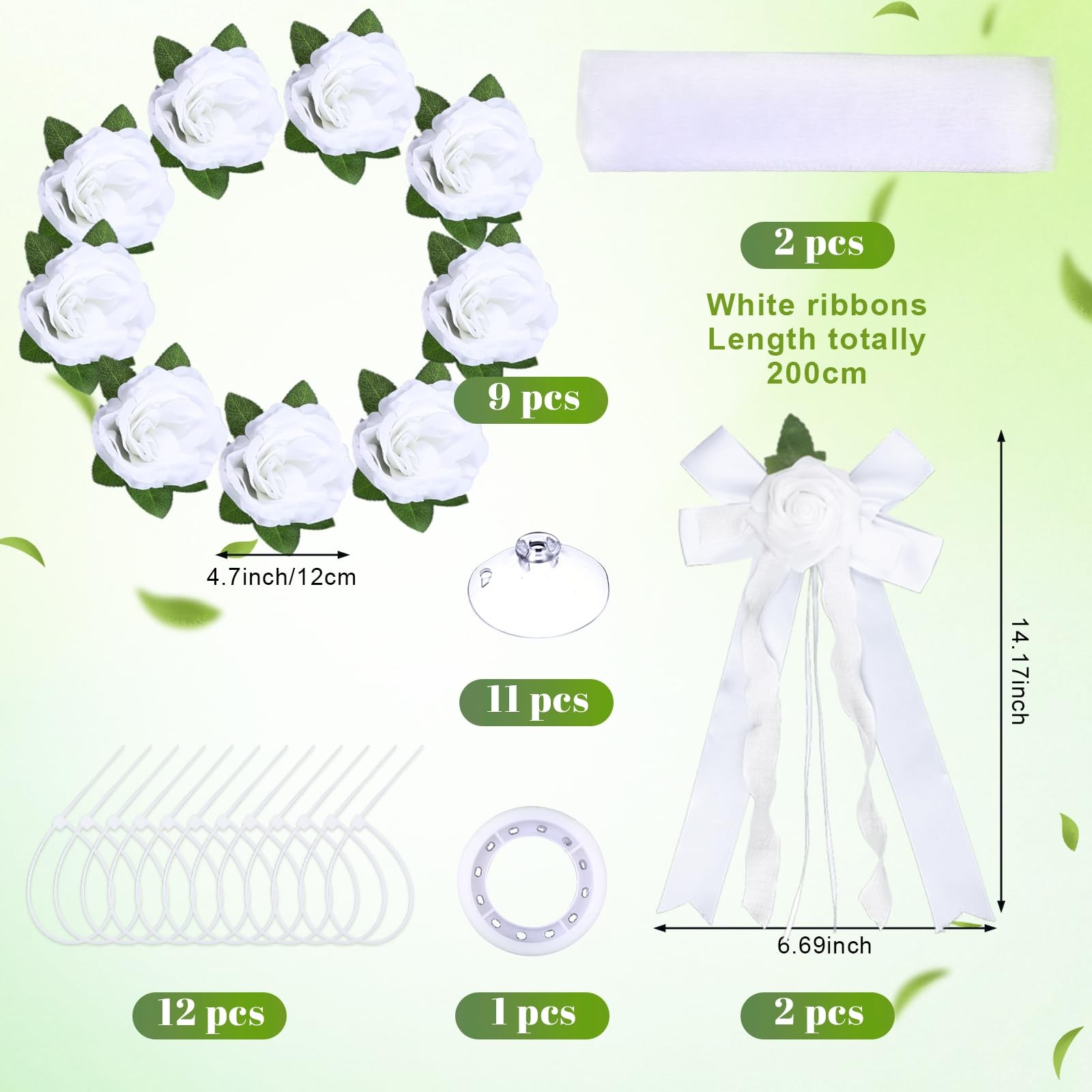 Just Married Car Decorations Wedding Door Handle Flowers White Bouquet Ribbon