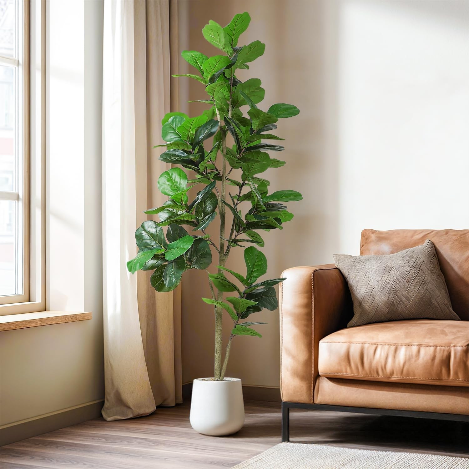 Jocoevol Artificial Fiddle Leaf Tree, 7ft Faux Plant Fake Ficus Lyrata Trees