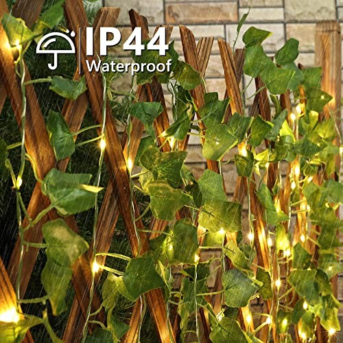 Solar Vine String Lights, 33ft 100 LED Solar String Lights, 8 Warm White-Ivy