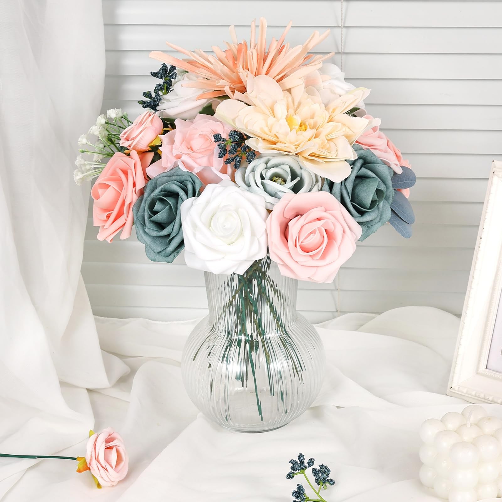 Dusty Blue Pink Artificial Flower Combo Box DIY Wedding Table Centerpiece