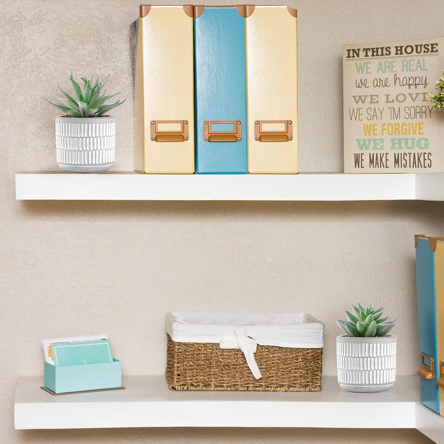 2 Pack of Stylish Striped Planters with Realistic Faux Succulents – Eco-Friendly