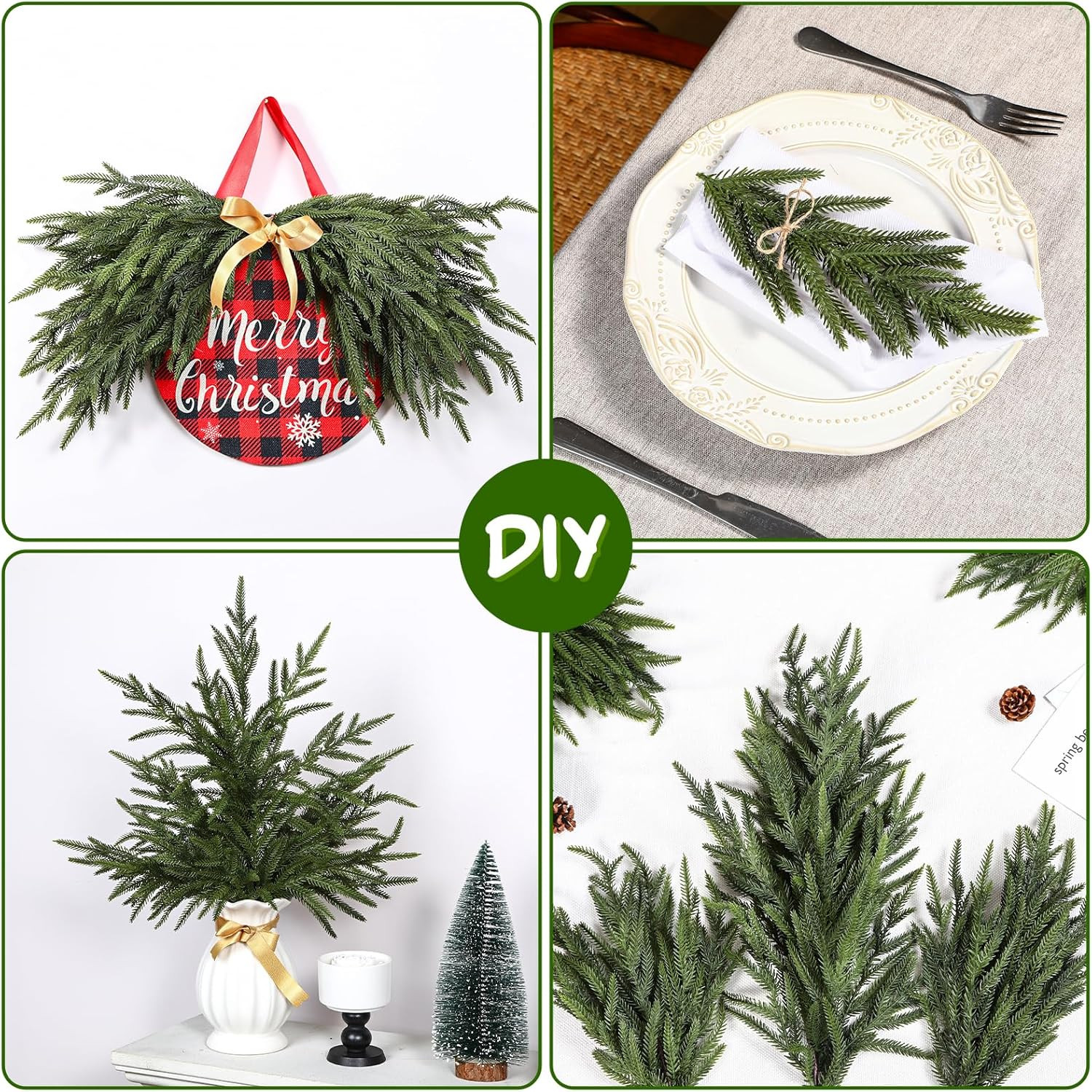 18 Inch Norfolk Pine Stems, 12 Pcs Real Touch Norfolk Pine Branch, Christmas Gre