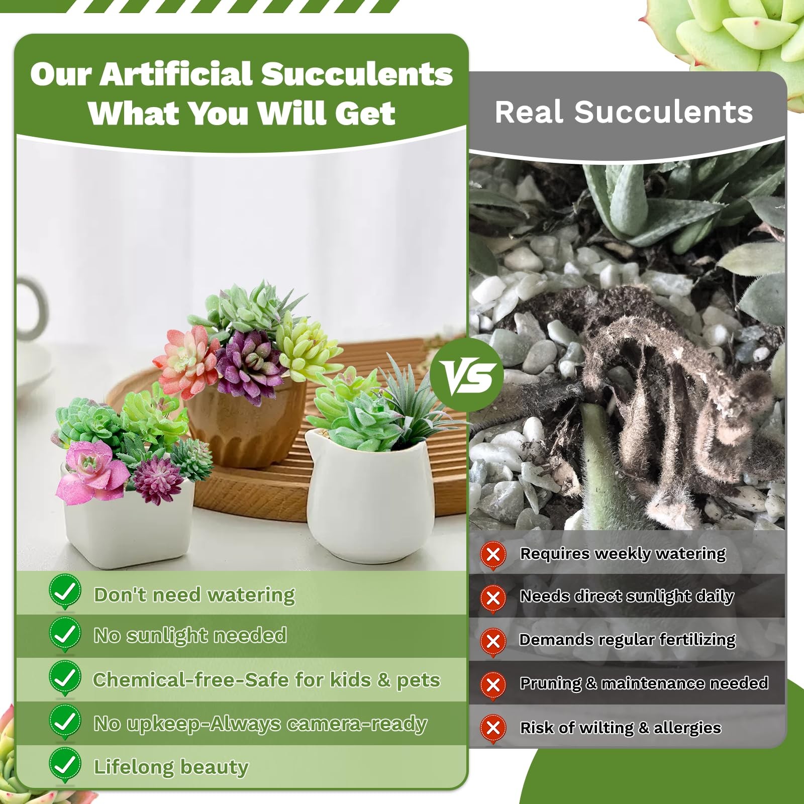 WOHSEROM 12 Pack Realistic Flocked Artificial Succulents, Faux Plastic Succul…