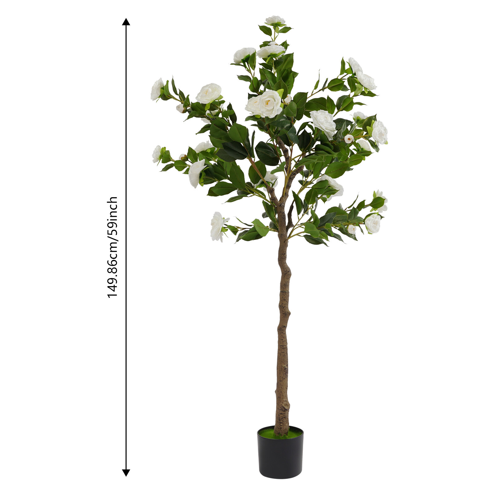 150CM Camellia Plant in Pot with White Flowers White Artificial Camellia Trees