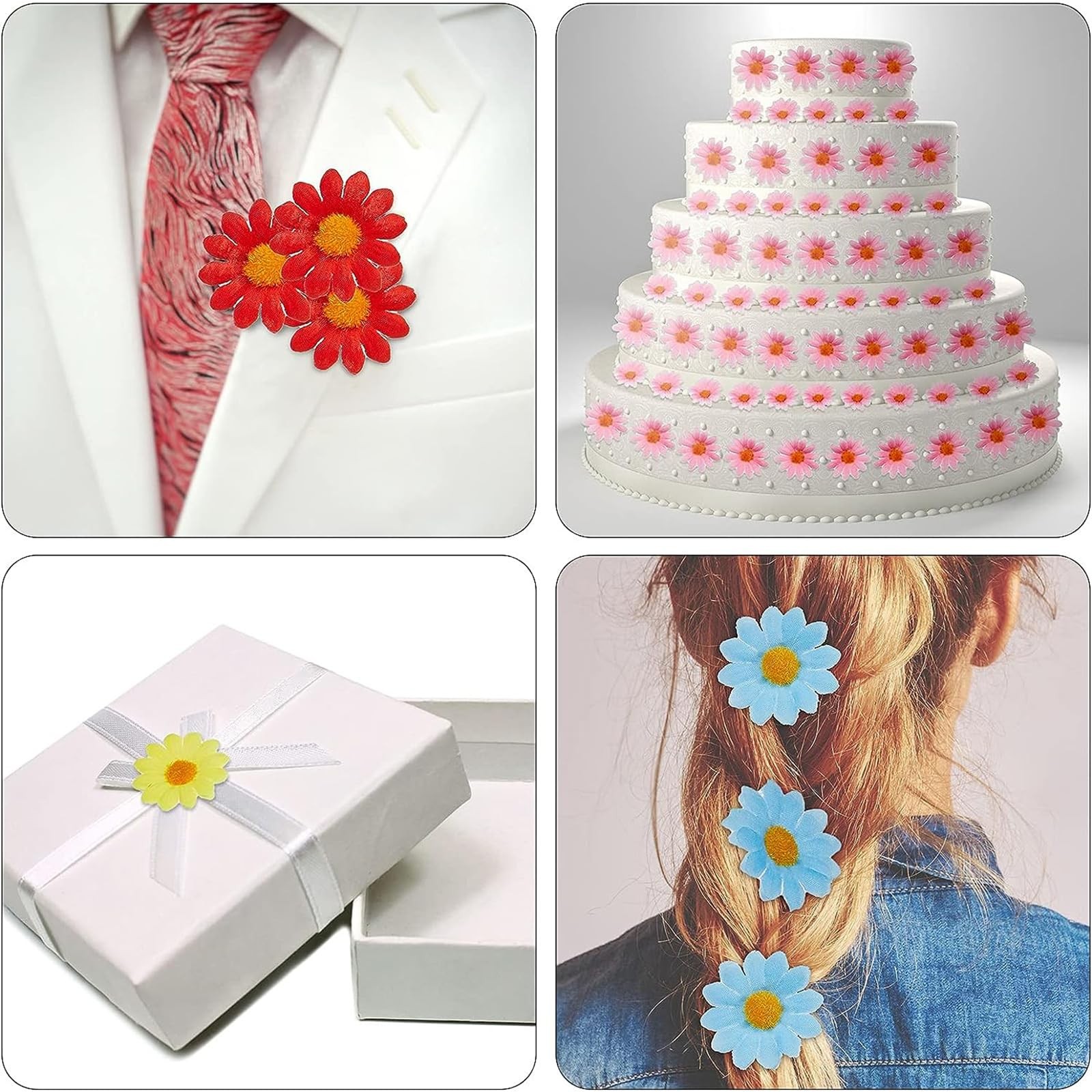 500 Pcs Faux Daisy Flower Heads Silk Artificial Sunflower Heads for Wedding