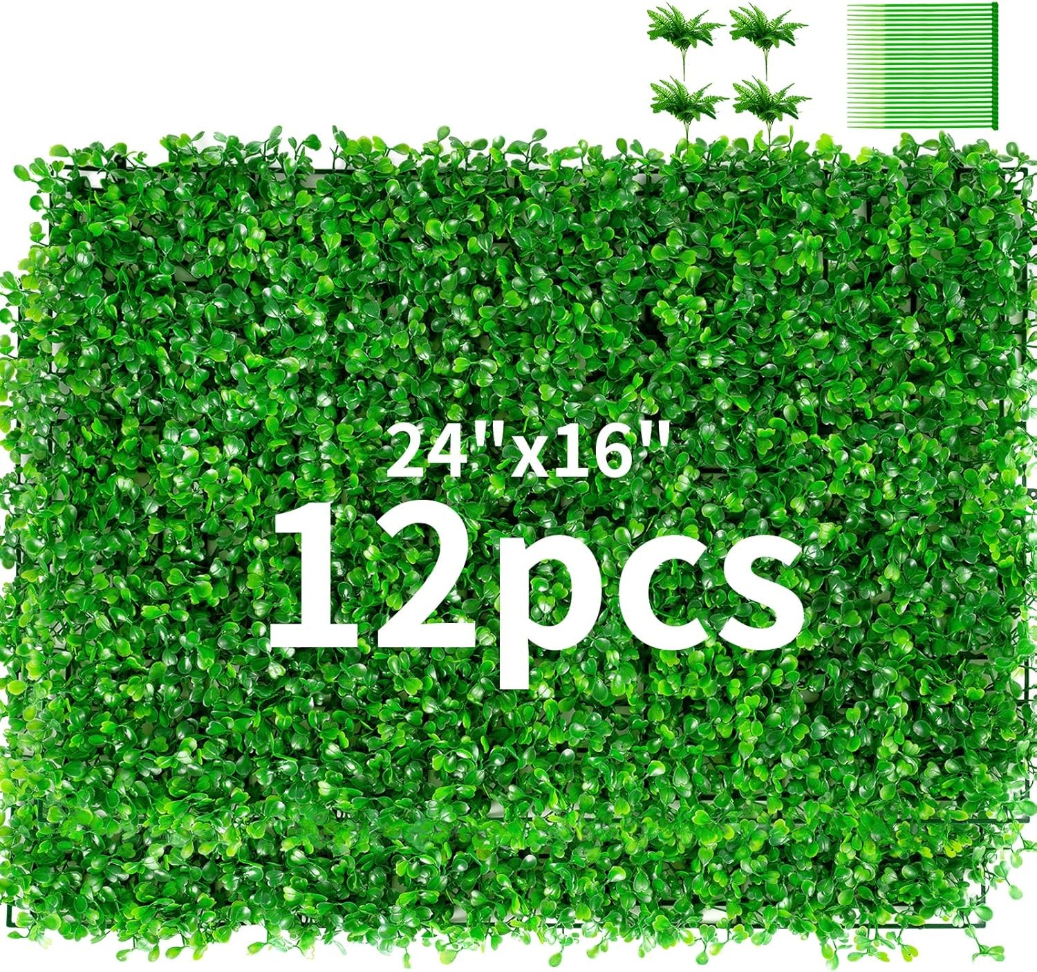 24PCS 24″x16″ Artificial Boxwood Mat Wall Hedge Decor Privacy Fence Panels Grass