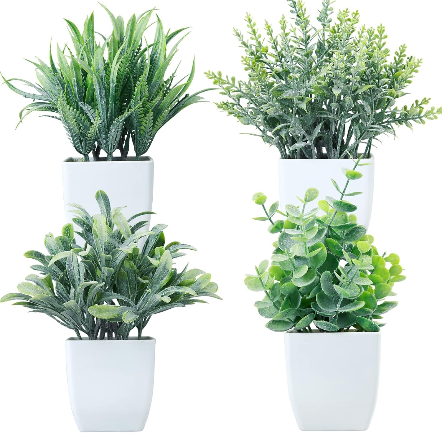 4 Pack Fake Plants in Black Pot Mini Artificial Eucalyptus Potted Plant Small