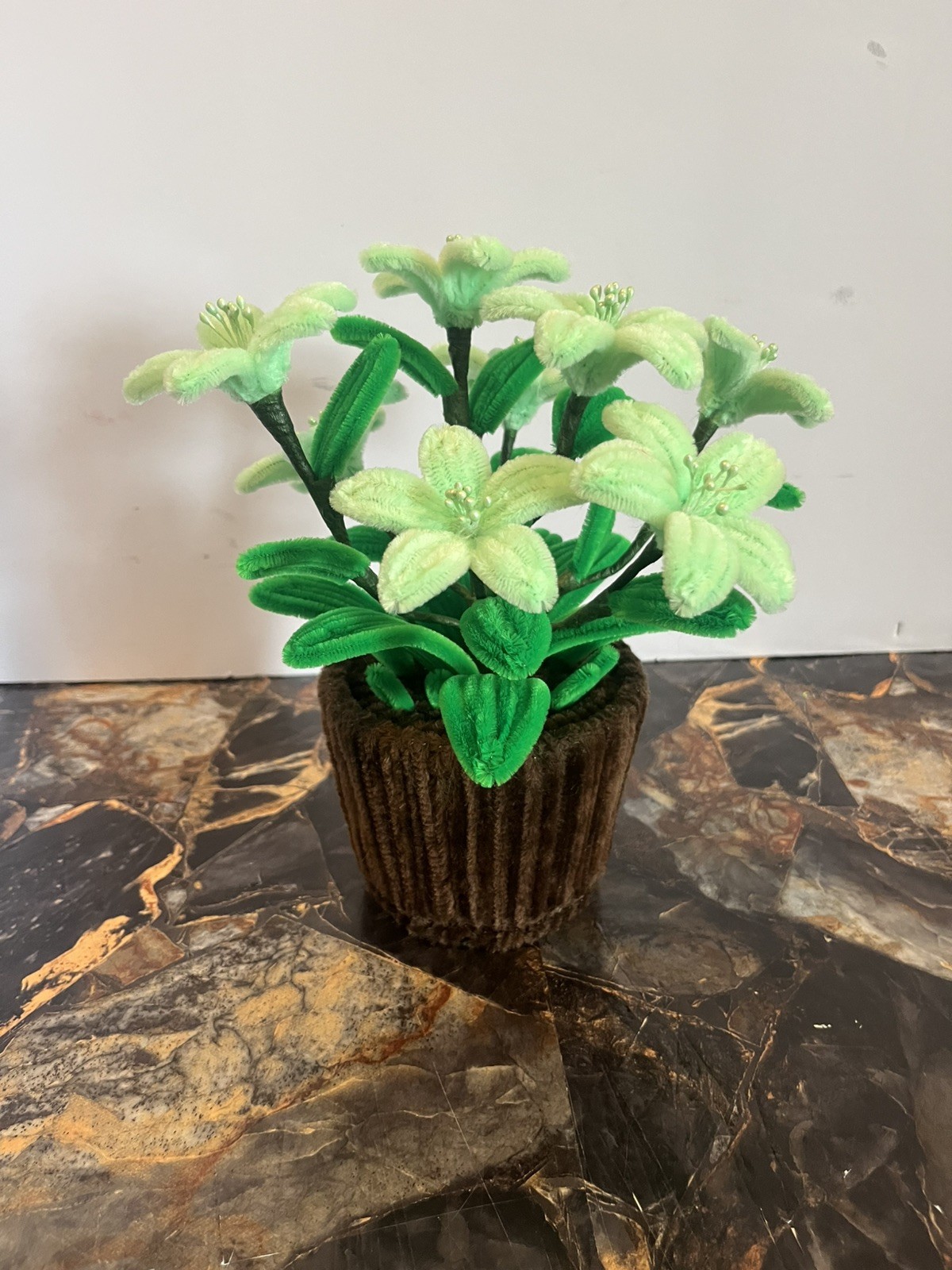 Handmade Chenille Stem Lily Flower Pot Artificial Floral Home Decor Gift