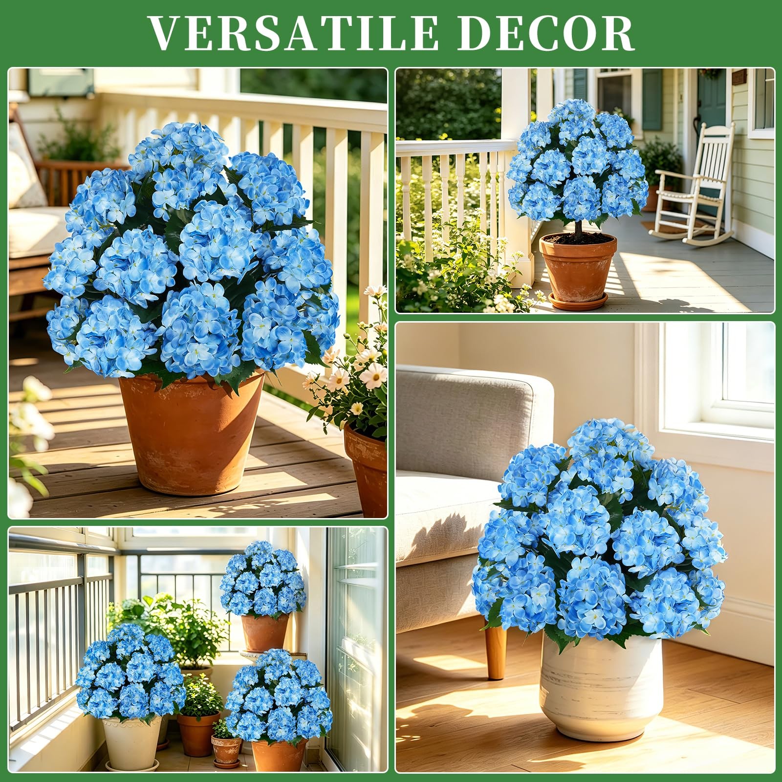 Artificial Topiary Ball Tree with Blue Hydrangea, Set of 2 UV Resistant Shrub…