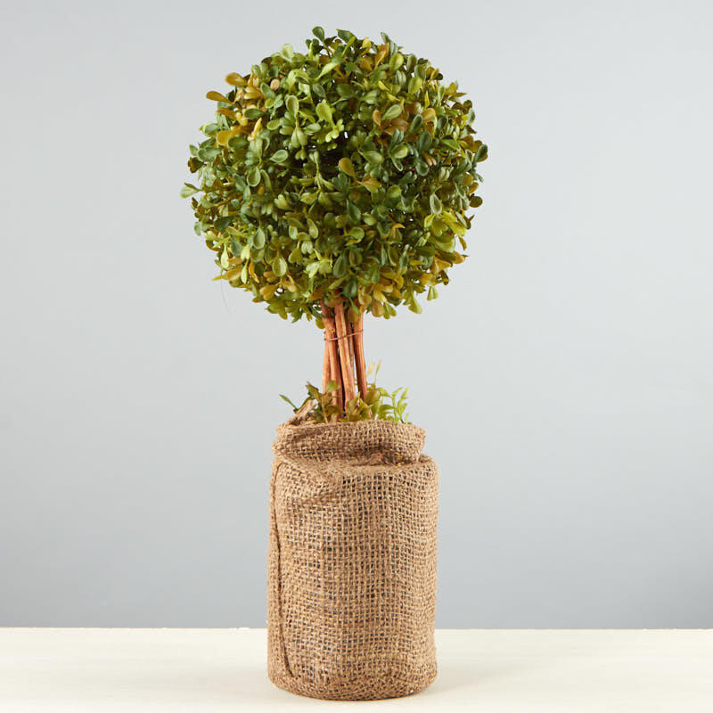 Set of 2 Artificial 15-1/2″ Tall Boxwood Topiaries with Burlap Bases
