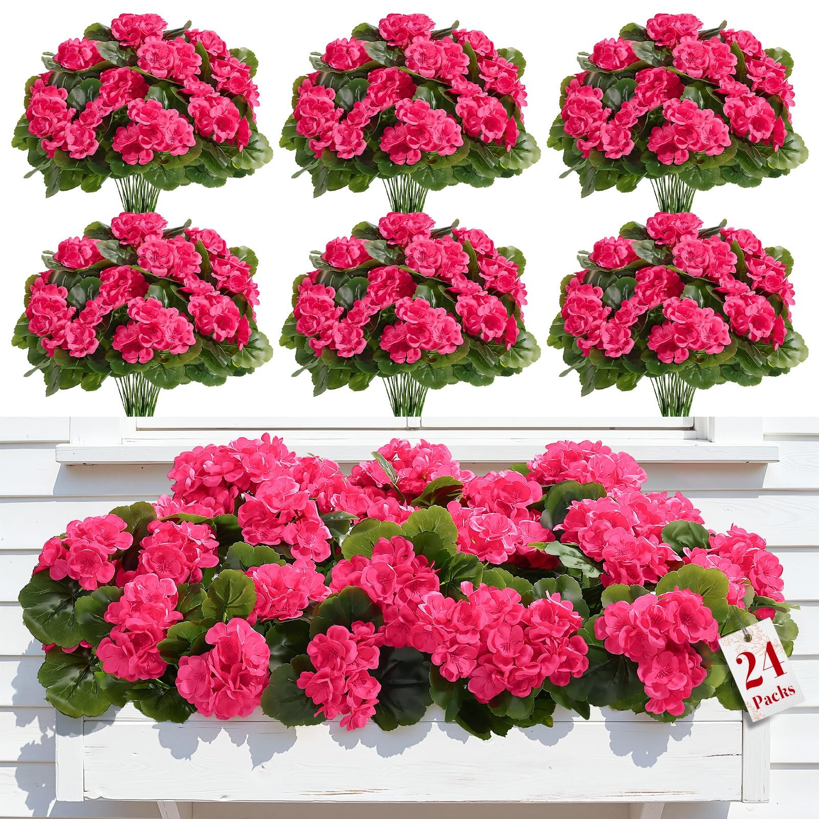 24Pcs Artificial Geranium Flowers for Outdoors Decoration Silk Floral, UV Res…