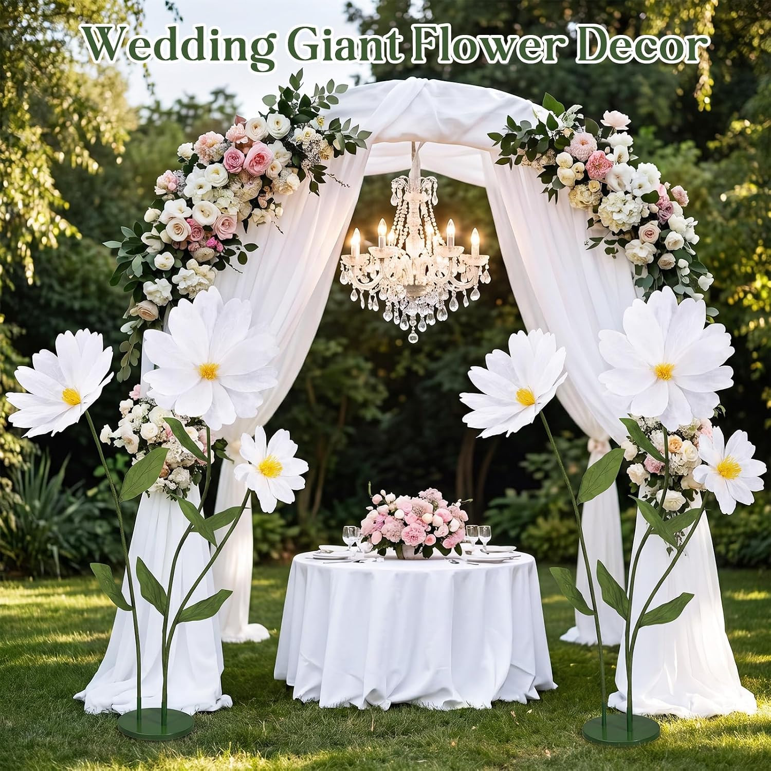 6Ft White Giant Flowers for Decoration with Stand, Large Artificial Silk Daisy,