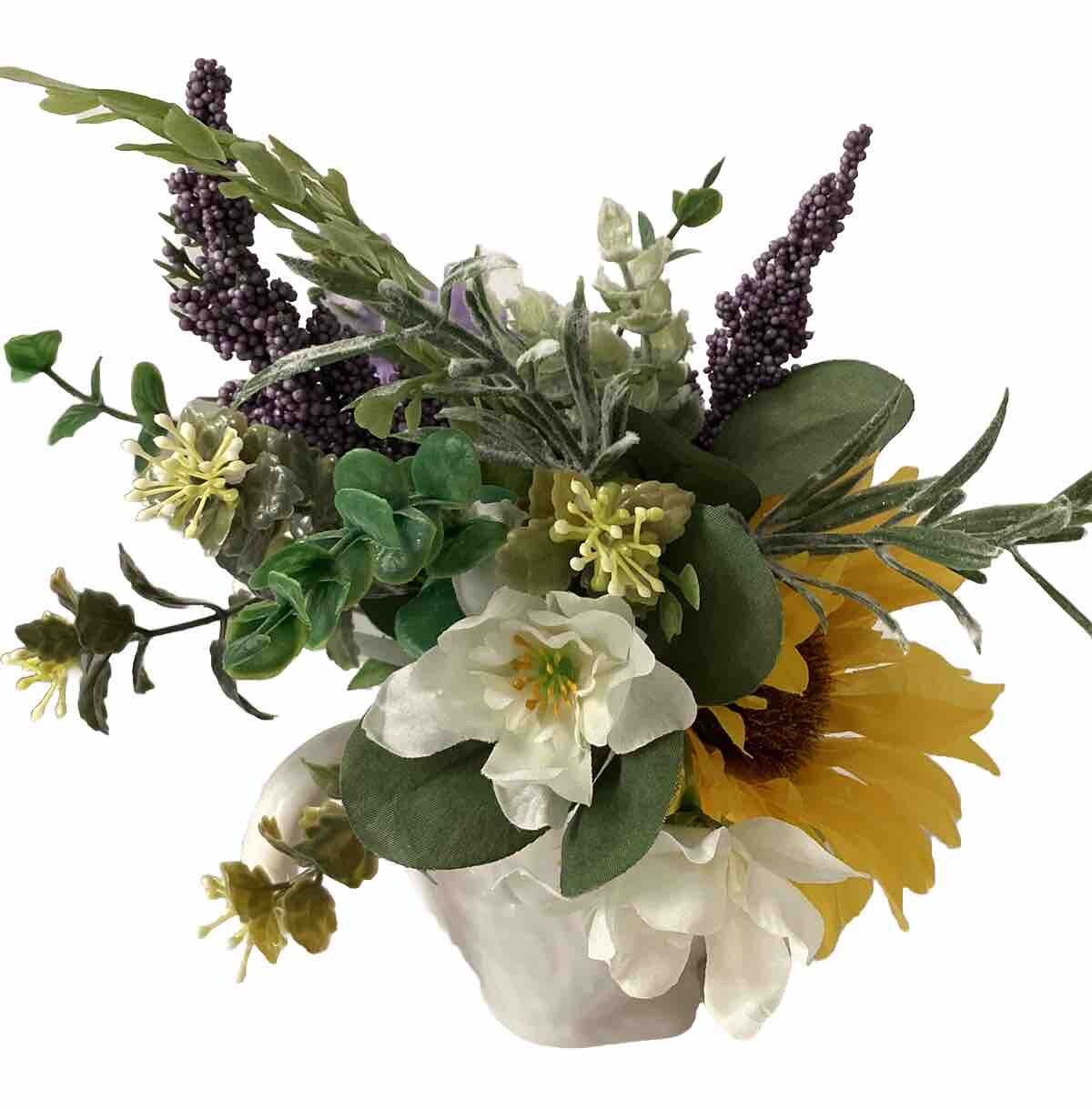 Cottage Ceramic Bunny Floral Decor “French Countryside” Sunflowers & Lavender