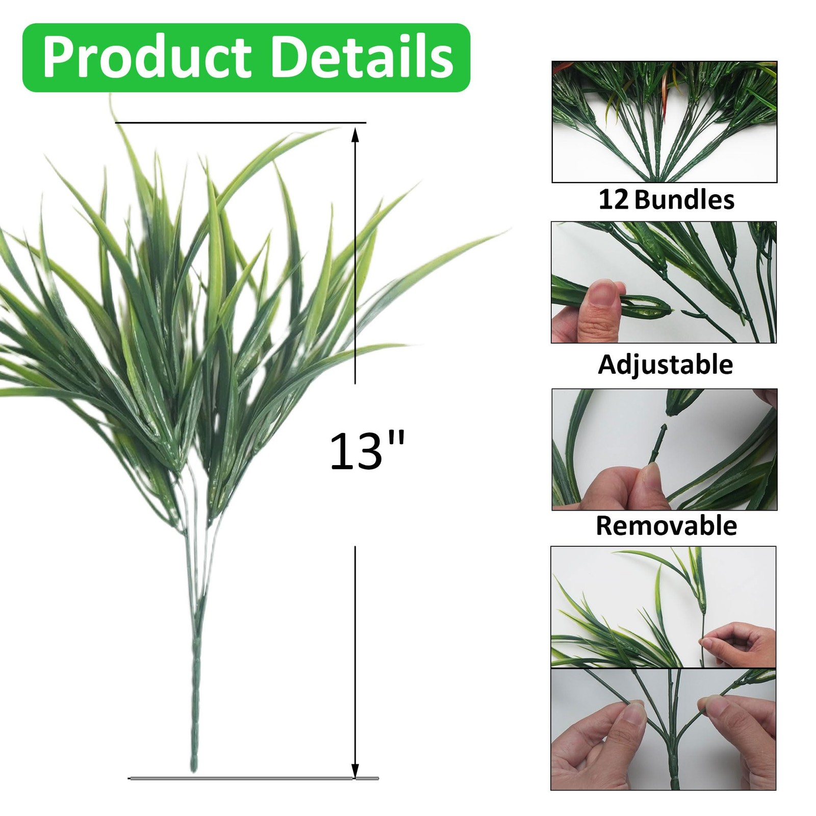 12 Bundles Artificial Outdoor UV Resistant Fake Grass Faux Plastic Greenery