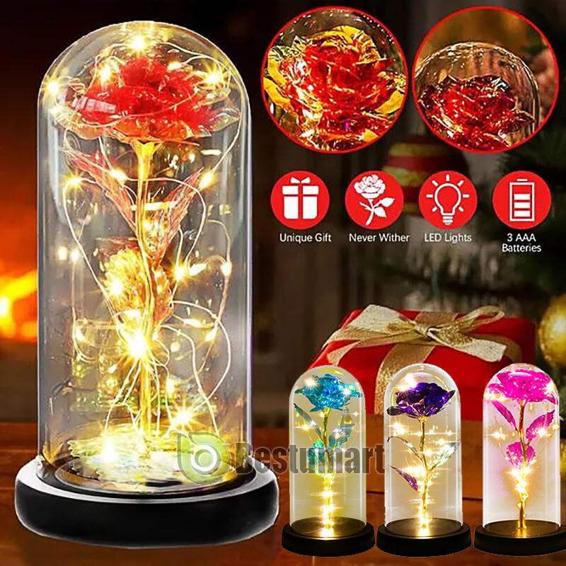 Eternal Forever Galaxy Rose Flower In Glass Dome LED Light Valentine’s Day Gift